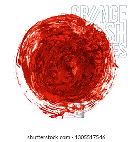 Red brush stroke and texture. Grunge vector abstract hand - painted element. Underline and border design.