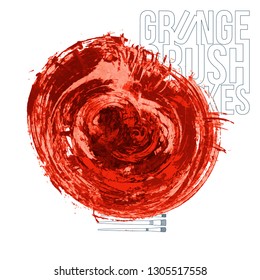Red brush stroke and texture. Grunge vector abstract hand - painted element. Underline and border design.