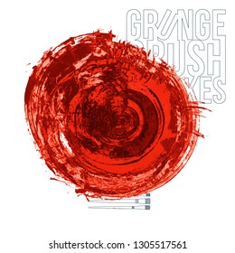 Red brush stroke and texture. Grunge vector abstract hand - painted element. Underline and border design.