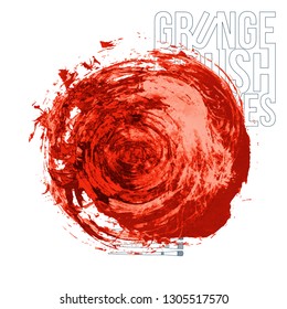 Red brush stroke and texture. Grunge vector abstract hand - painted element. Underline and border design.