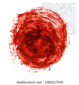 Red brush stroke and texture. Grunge vector abstract hand - painted element. Underline and border design.