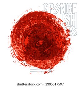 Red brush stroke and texture. Grunge vector abstract hand - painted element. Underline and border design.