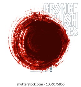 Red brush stroke and texture. Grunge vector abstract hand - painted element. Underline and border design.