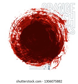 Red brush stroke and texture. Grunge vector abstract hand - painted element. Underline and border design.