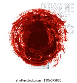 Red brush stroke and texture. Grunge vector abstract hand - painted element. Underline and border design.