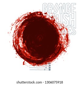 Red brush stroke and texture. Grunge vector abstract hand - painted element. Underline and border design.