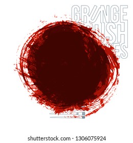 Red brush stroke and texture. Grunge vector abstract hand - painted element. Underline and border design.