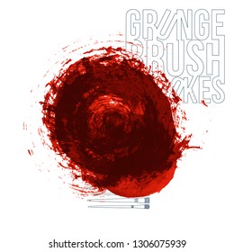 Red brush stroke and texture. Grunge vector abstract hand - painted element. Underline and border design.