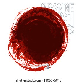 Red brush stroke and texture. Grunge vector abstract hand - painted element. Underline and border design.