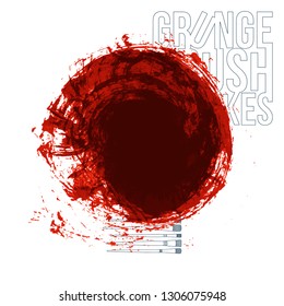 Red brush stroke and texture. Grunge vector abstract hand - painted element. Underline and border design.