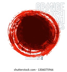 Red brush stroke and texture. Grunge vector abstract hand - painted element. Underline and border design.