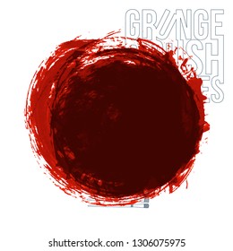 Red brush stroke and texture. Grunge vector abstract hand - painted element. Underline and border design.