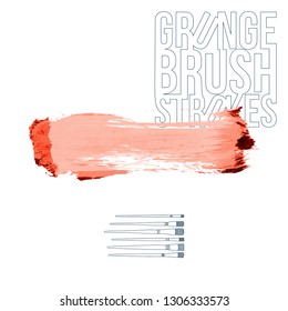 Red brush stroke and texture. Grunge vector abstract hand - painted element. Underline and border design.