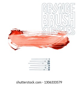 Red brush stroke and texture. Grunge vector abstract hand - painted element. Underline and border design.