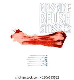 Red brush stroke and texture. Grunge vector abstract hand - painted element. Underline and border design.
