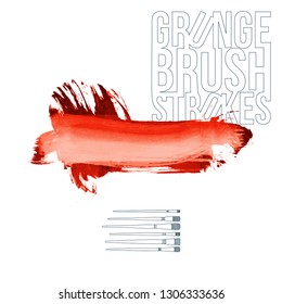 Red brush stroke and texture. Grunge vector abstract hand - painted element. Underline and border design.