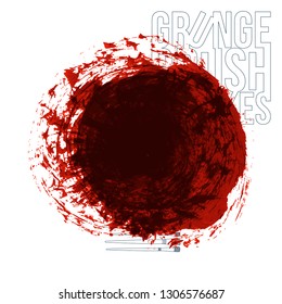 Red brush stroke and texture. Grunge vector abstract hand - painted element. Underline and border design.