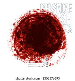 Red brush stroke and texture. Grunge vector abstract hand - painted element. Underline and border design.