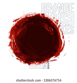 Red brush stroke and texture. Grunge vector abstract hand - painted element. Underline and border design.