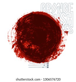Red brush stroke and texture. Grunge vector abstract hand - painted element. Underline and border design.