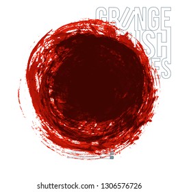Red brush stroke and texture. Grunge vector abstract hand - painted element. Underline and border design.
