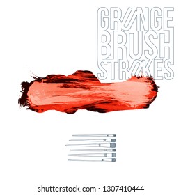 Red brush stroke and texture. Grunge vector abstract hand - painted element. Underline and border design.