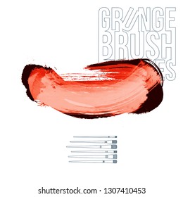 Red brush stroke and texture. Grunge vector abstract hand - painted element. Underline and border design.
