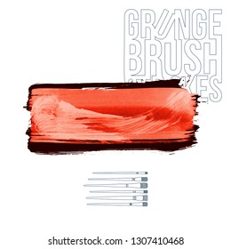 Red brush stroke and texture. Grunge vector abstract hand - painted element. Underline and border design.