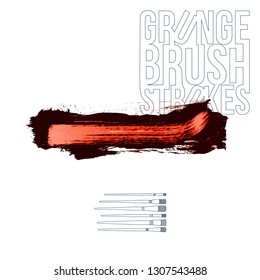 Red brush stroke and texture. Grunge vector abstract hand - painted element. Underline and border design.