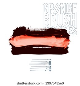 Red brush stroke and texture. Grunge vector abstract hand - painted element. Underline and border design.