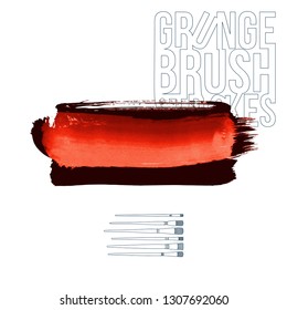 Red brush stroke and texture. Grunge vector abstract hand - painted element. Underline and border design.