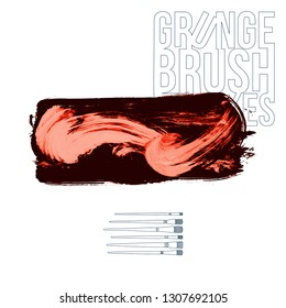 Red brush stroke and texture. Grunge vector abstract hand - painted element. Underline and border design.