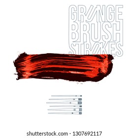 Red brush stroke and texture. Grunge vector abstract hand - painted element. Underline and border design.