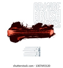 Red brush stroke and texture. Grunge vector abstract hand - painted element. Underline and border design.