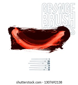 Red brush stroke and texture. Grunge vector abstract hand - painted element. Underline and border design.