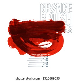 Red brush stroke and texture. Grunge vector abstract hand - painted element. Underline and border design.