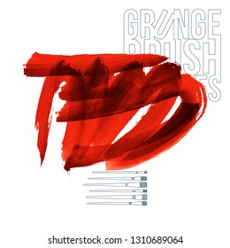 Red brush stroke and texture. Grunge vector abstract hand - painted element. Underline and border design.