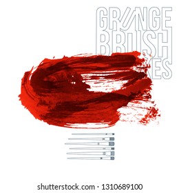 Red brush stroke and texture. Grunge vector abstract hand - painted element. Underline and border design.