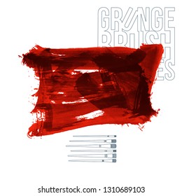 Red brush stroke and texture. Grunge vector abstract hand - painted element. Underline and border design.
