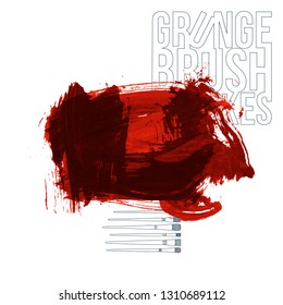 Red brush stroke and texture. Grunge vector abstract hand - painted element. Underline and border design.