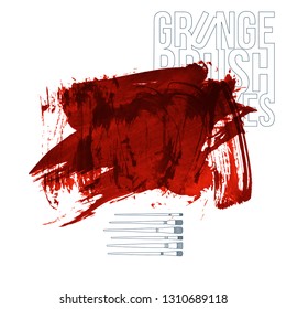 Red brush stroke and texture. Grunge vector abstract hand - painted element. Underline and border design.
