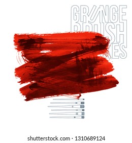 Red brush stroke and texture. Grunge vector abstract hand - painted element. Underline and border design.