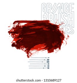 Red brush stroke and texture. Grunge vector abstract hand - painted element. Underline and border design.