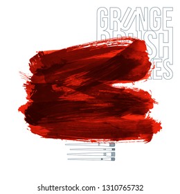 Red brush stroke and texture. Grunge vector abstract hand - painted element. Underline and border design.