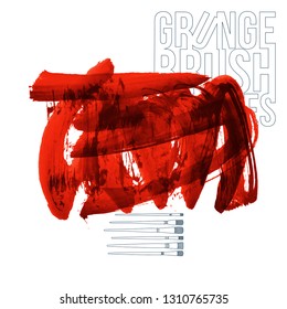 Red brush stroke and texture. Grunge vector abstract hand - painted element. Underline and border design.