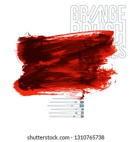 Red brush stroke and texture. Grunge vector abstract hand - painted element. Underline and border design.