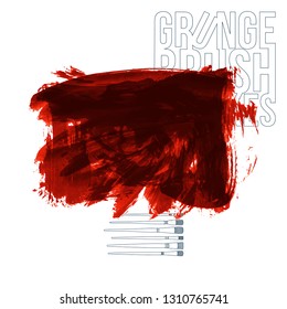 Red brush stroke and texture. Grunge vector abstract hand - painted element. Underline and border design.