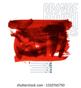 Red brush stroke and texture. Grunge vector abstract hand - painted element. Underline and border design.