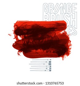 Red brush stroke and texture. Grunge vector abstract hand - painted element. Underline and border design.