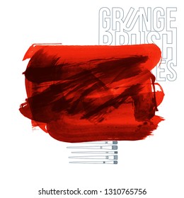 Red brush stroke and texture. Grunge vector abstract hand - painted element. Underline and border design.